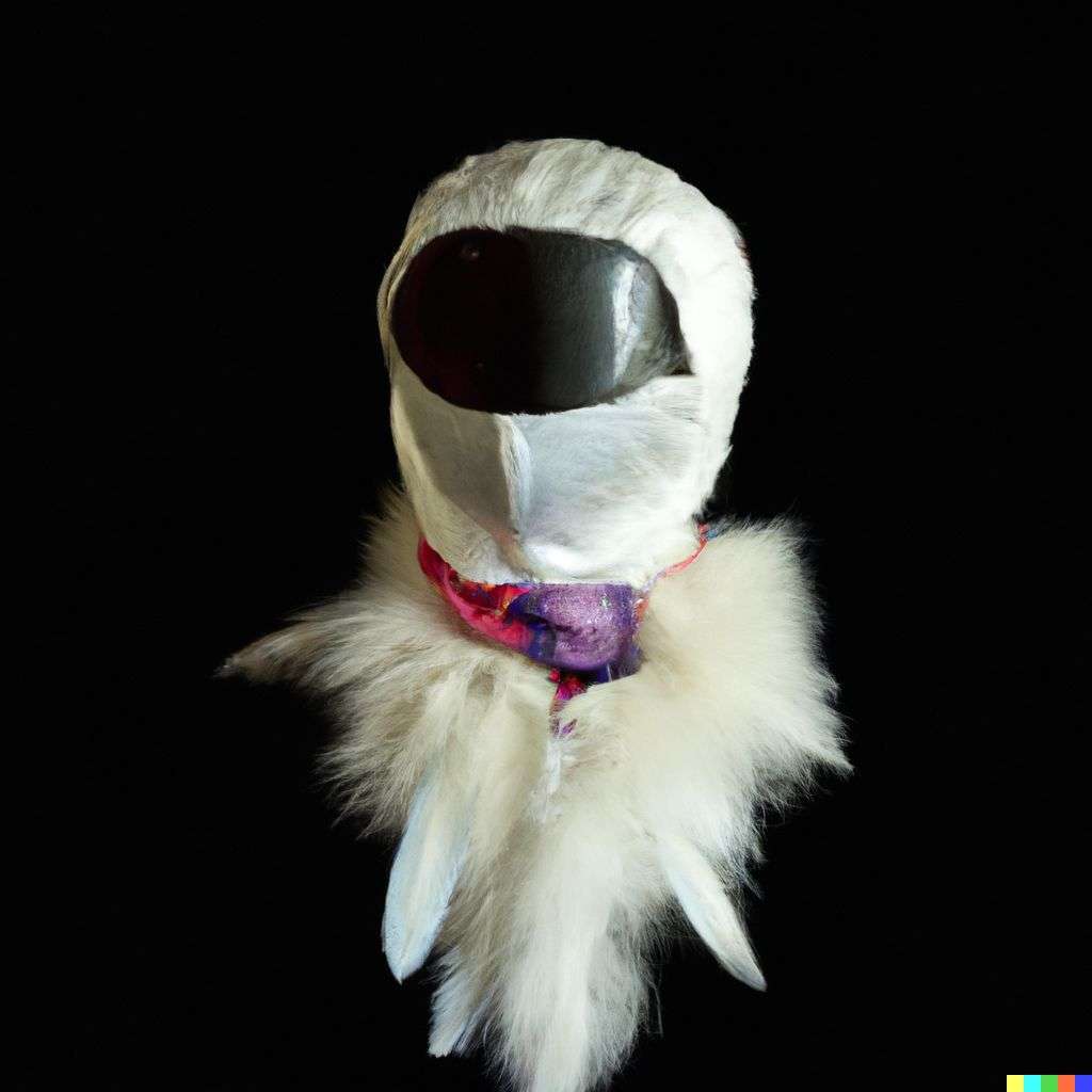 an astronaut, made from feathers
